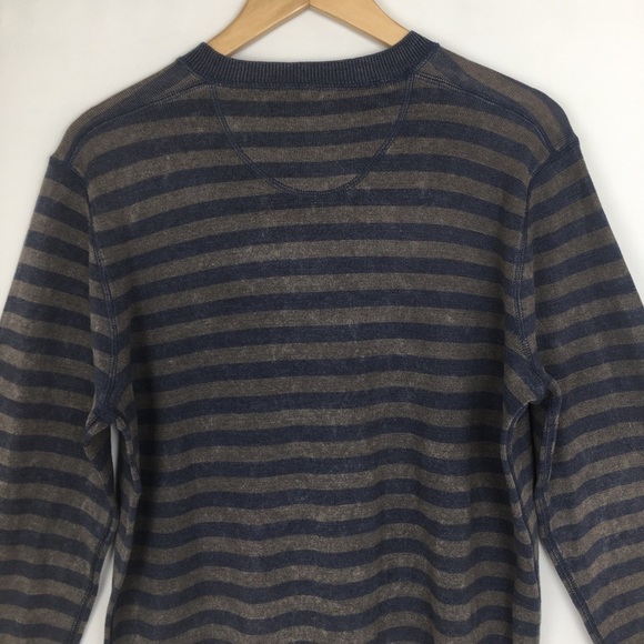 Murano Men’s V-Neck Merino Wool Sweater Gray Stripes Size Medium Long Sleeves - Picture 8 of 11